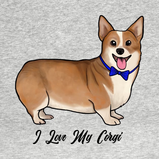 I Love My Corgi Dog With Blue Bow Tie by Ashley D Wilson